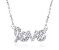 Love Word Designed CZ Silver Necklace SPE-2847